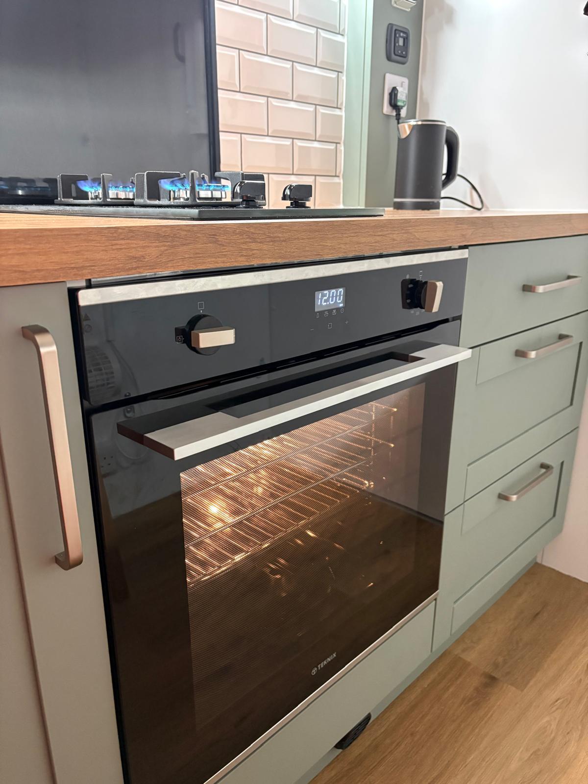 Built-in oven heated and ready to use